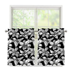 Black And White Lily Pattern Print Tier Curtains