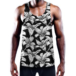 Black And White Lily Pattern Print Training Tank Top