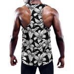 Black And White Lily Pattern Print Training Tank Top