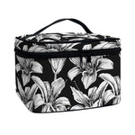 Black And White Lily Pattern Print Travel Makeup Bag