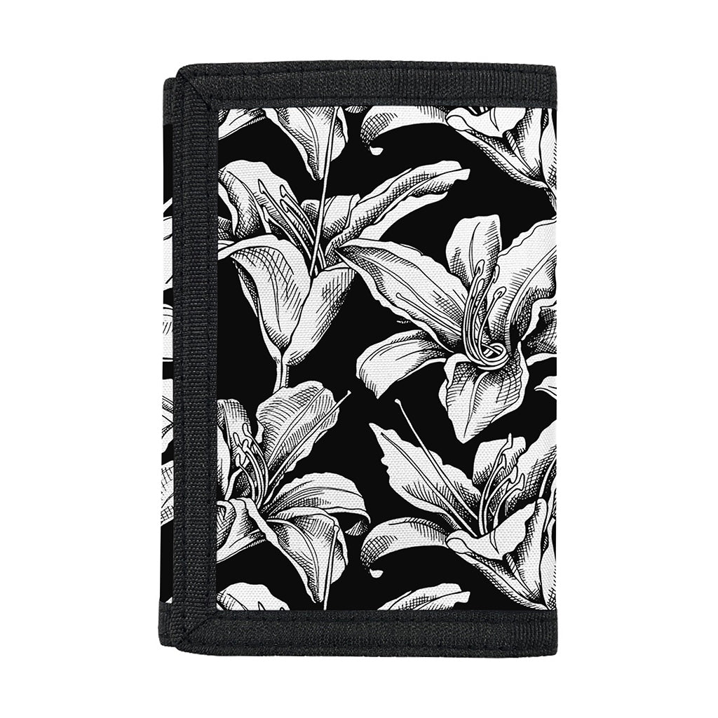 Black And White Lily Pattern Print Trifold Wallet