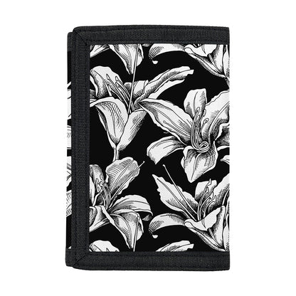 Black And White Lily Pattern Print Trifold Wallet