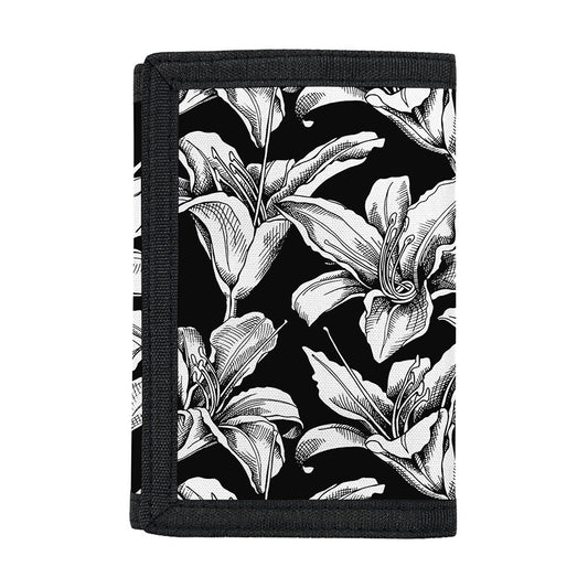 Black And White Lily Pattern Print Trifold Wallet
