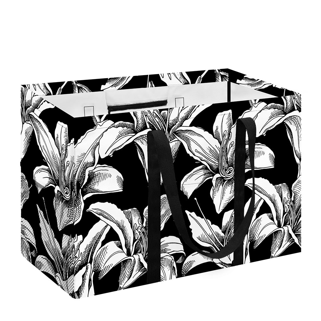 Black And White Lily Pattern Print Utility Tote Bag