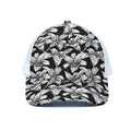 Black And White Lily Pattern Print White Mesh Trucker Hat
