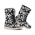 Black And White Lily Pattern Print Winter Boots