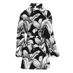 Black And White Lily Pattern Print Women's Bathrobe