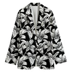 Black And White Lily Pattern Print Women's Blazer