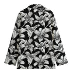 Black And White Lily Pattern Print Women's Blazer