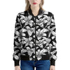 Black And White Lily Pattern Print Women's Bomber Jacket