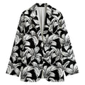 Black And White Lily Pattern Print Women's Cotton Blazer