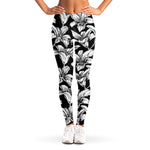 Black And White Lily Pattern Print Women's Leggings