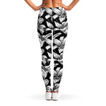 Black And White Lily Pattern Print Women's Leggings
