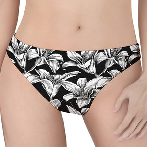 Black And White Lily Pattern Print Women's Thong