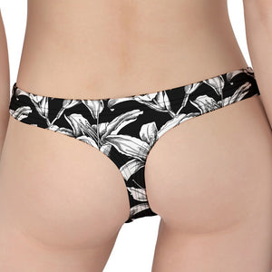 Black And White Lily Pattern Print Women's Thong