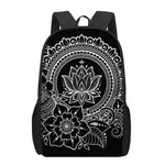Black And White Lotus Flower Print 17 Inch Backpack