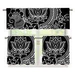 Black And White Lotus Flower Print 3 Piece Kitchen Curtains