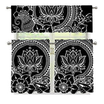 Black And White Lotus Flower Print 3 Piece Kitchen Curtains