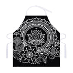 Black And White Lotus Flower Print Adjustable Apron