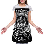 Black And White Lotus Flower Print Adjustable Apron