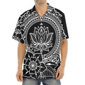 Black And White Lotus Flower Print Aloha Shirt