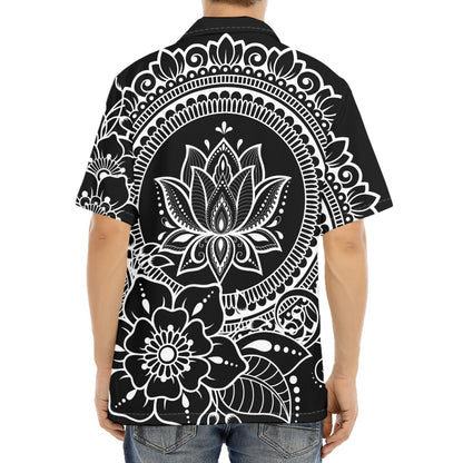 Black And White Lotus Flower Print Aloha Shirt