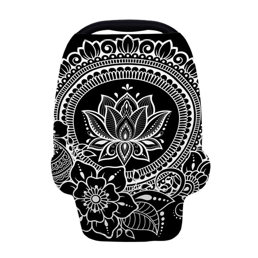 Black And White Lotus Flower Print Baby Seat Cover