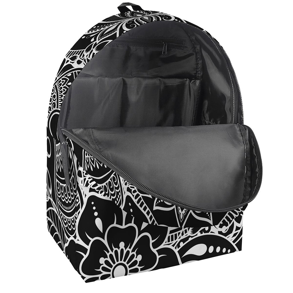 Black And White Lotus Flower Print Backpack