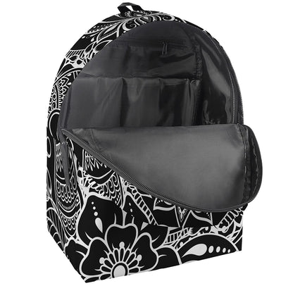 Black And White Lotus Flower Print Backpack