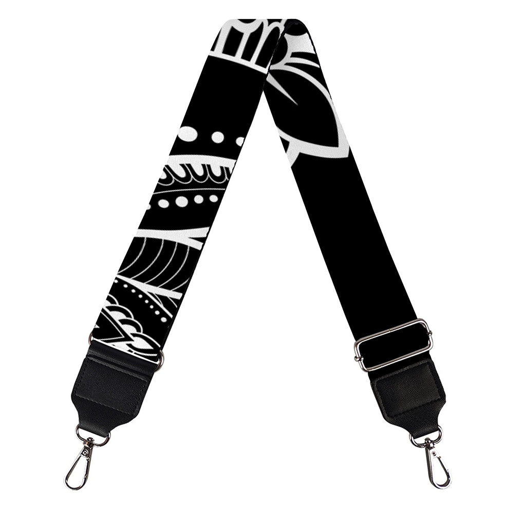Black And White Lotus Flower Print Bag Strap