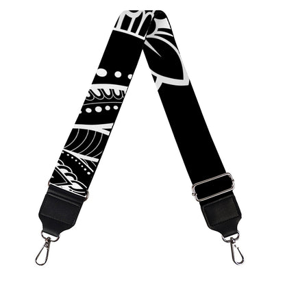 Black And White Lotus Flower Print Bag Strap