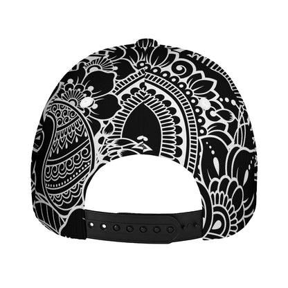 Black And White Lotus Flower Print Baseball Cap