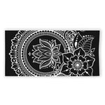 Black And White Lotus Flower Print Beach Towel