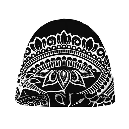 Black And White Lotus Flower Print Beanie