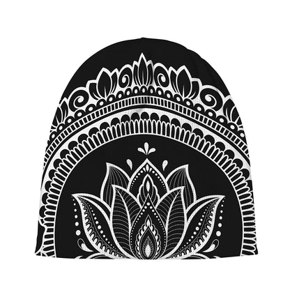 Black And White Lotus Flower Print Beanie