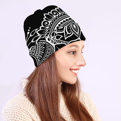 Black And White Lotus Flower Print Beanie