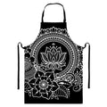 Black And White Lotus Flower Print Bib Apron With Pocket