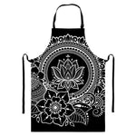 Black And White Lotus Flower Print Bib Apron With Pocket