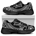 Black And White Lotus Flower Print Black Chunky Shoes