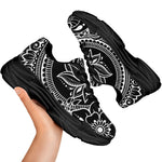 Black And White Lotus Flower Print Black Chunky Shoes