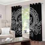 Black And White Lotus Flower Print Blackout Grommet Curtains