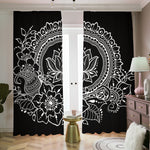 Black And White Lotus Flower Print Blackout Pencil Pleat Curtains