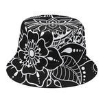 Black And White Lotus Flower Print Bucket Hat