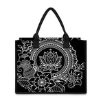 Black And White Lotus Flower Print Canvas Tote Bag