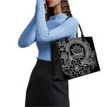 Black And White Lotus Flower Print Canvas Tote Bag