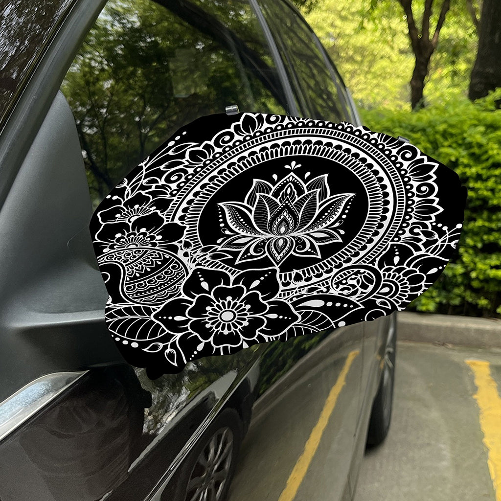 Black And White Lotus Flower Print Car Side Mirror Covers