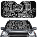 Black And White Lotus Flower Print Car Windshield Sun Shade