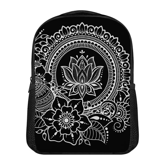 Black And White Lotus Flower Print Casual Backpack