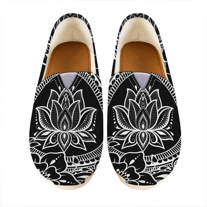 Black And White Lotus Flower Print Casual Shoes