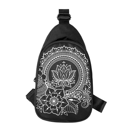 Black And White Lotus Flower Print Chest Bag